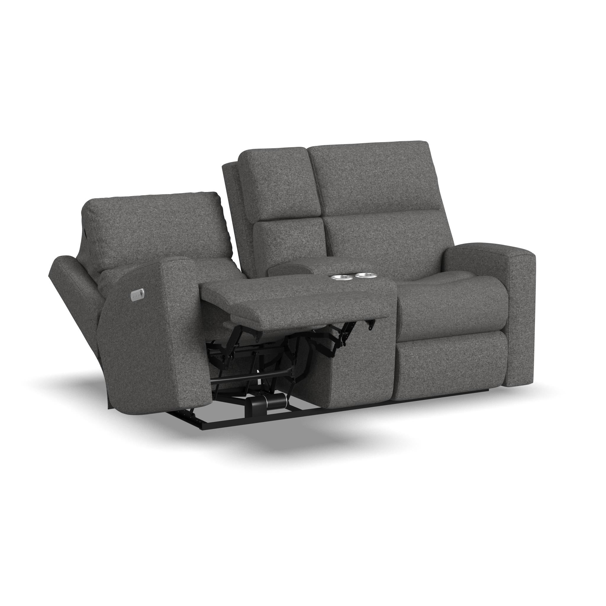 Score Fabric Power Reclining Loveseat with Console & Power Headrests & Lumbar