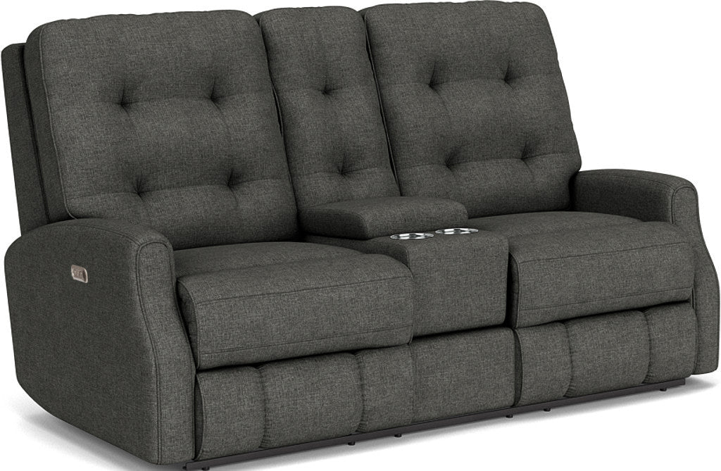 Devon Fabric Power Reclining Loveseat with Console & Power Headrests