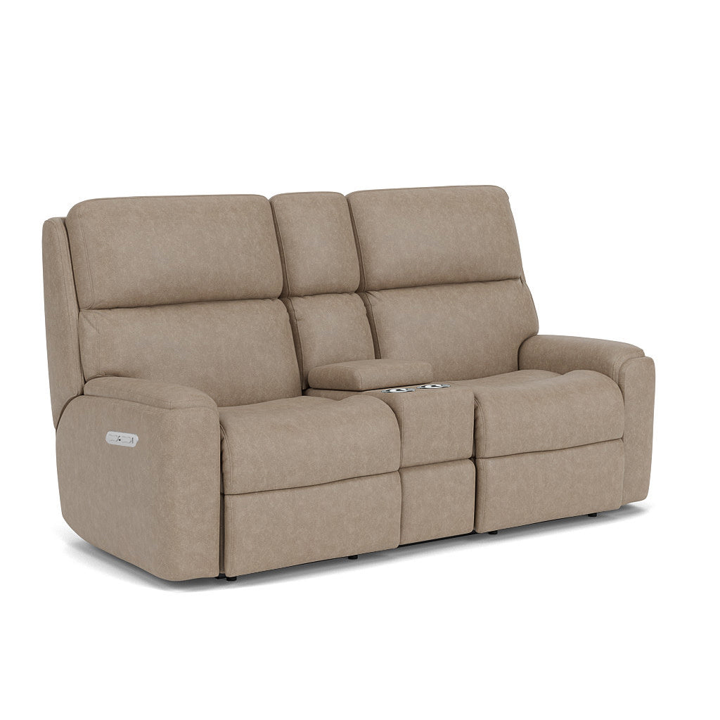 Rio Fabric Power Reclining Loveseat with Console & Power Headrests