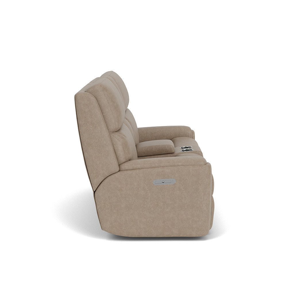 Rio Fabric Power Reclining Loveseat with Console & Power Headrests