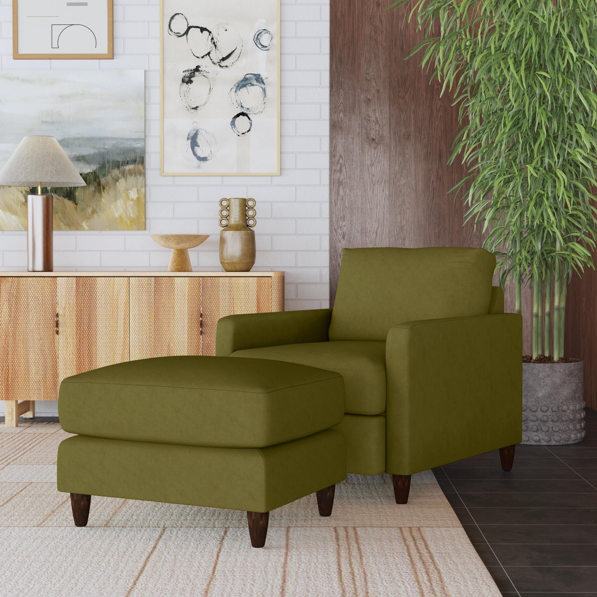 Fern Fabric Ottoman