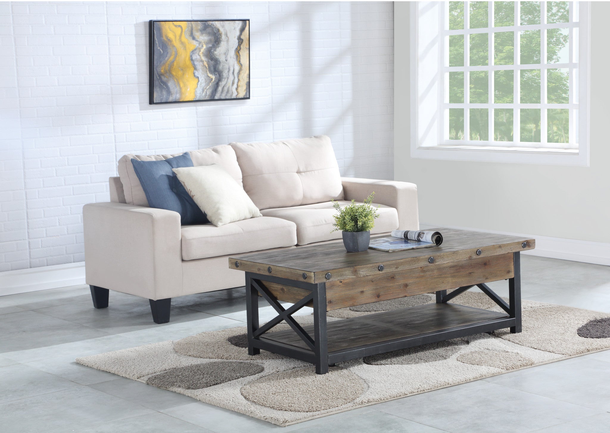 Carpenter Brown Rectangular Lift-Top Coffee Table with Casters