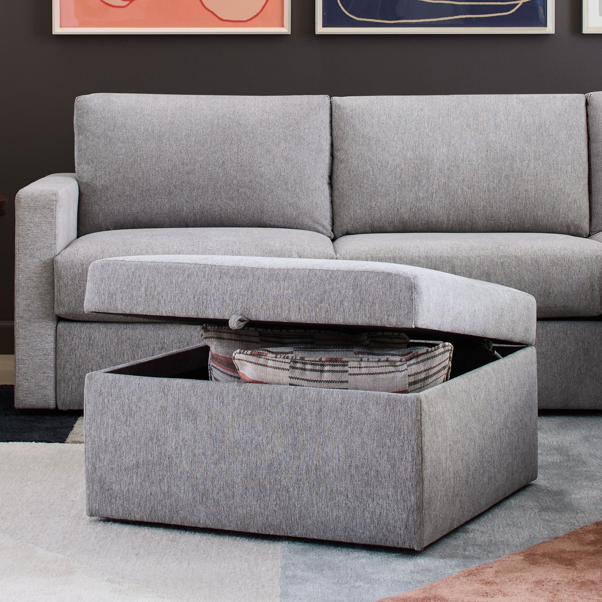 Flex Gray Fabric Square Storage Ottoman