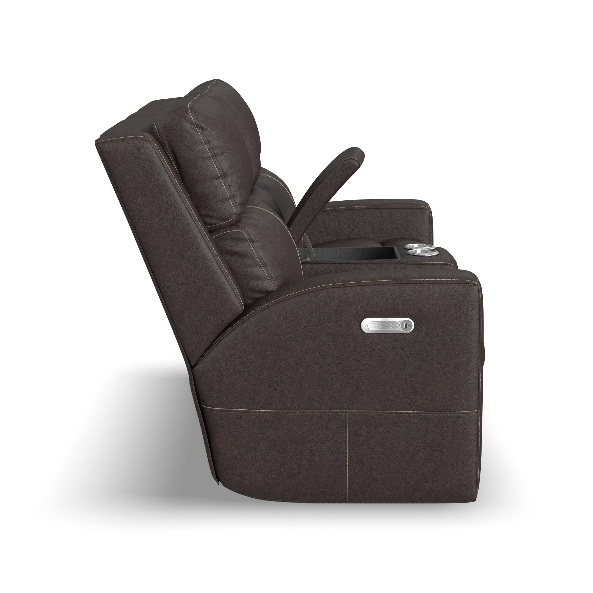 Score Leather Power Reclining Loveseat with Console & Power Headrests & Lumbar