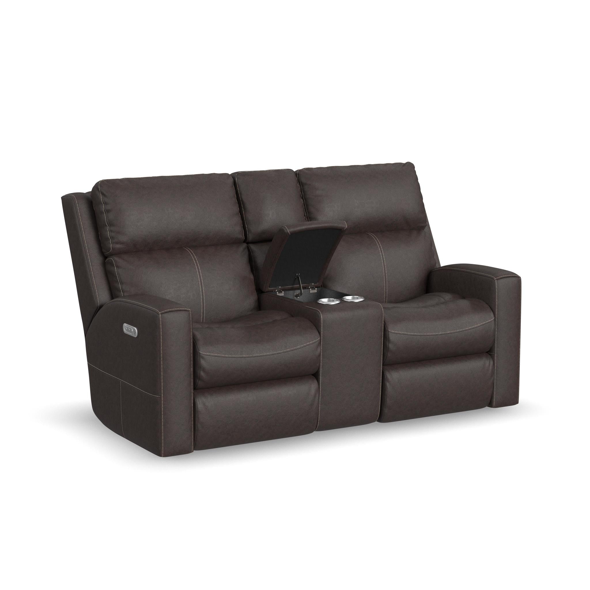 Score Leather Power Reclining Loveseat with Console & Power Headrests & Lumbar