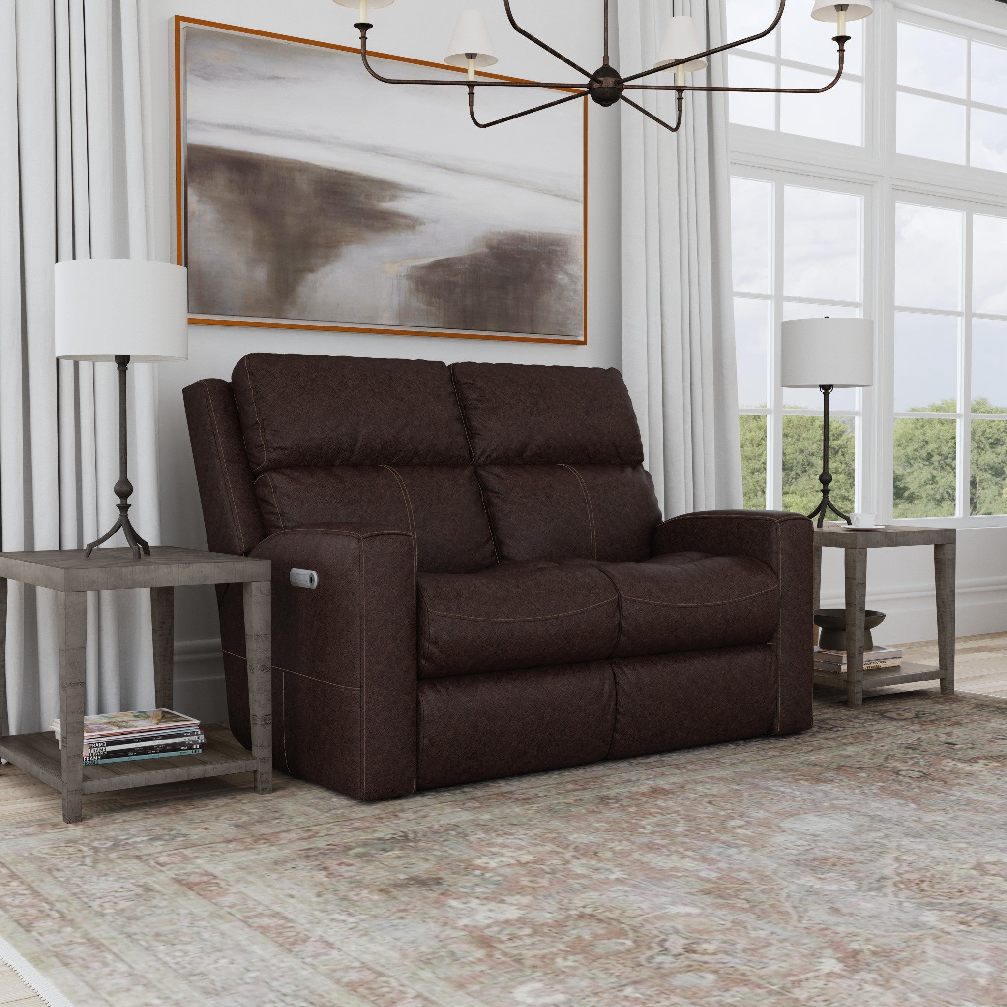 Score Leather Power Reclining Loveseat with Power Headrests & Lumbar