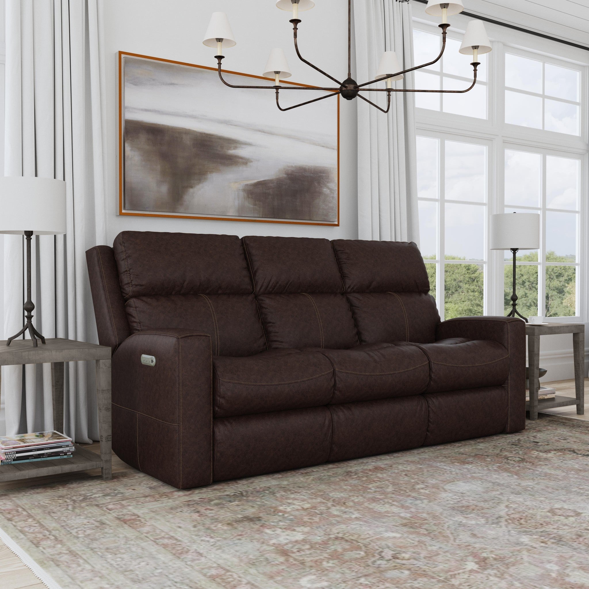 Score Leather Power Reclining Sofa with Power Headrests & Lumbar