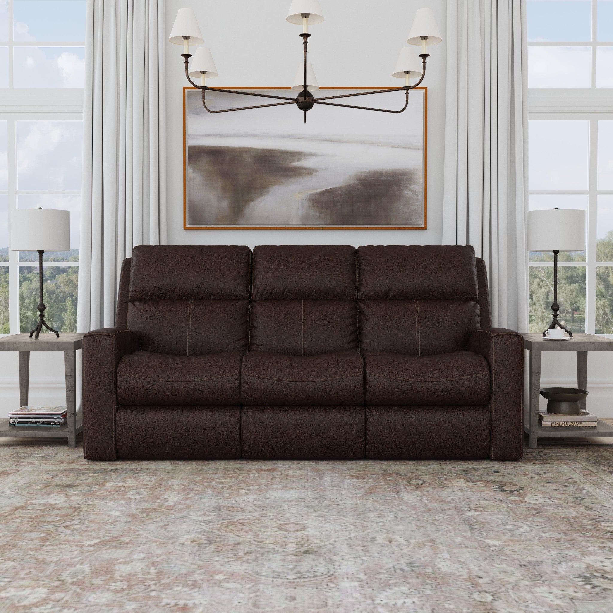 Score Leather Power Reclining Sofa with Power Headrests & Lumbar