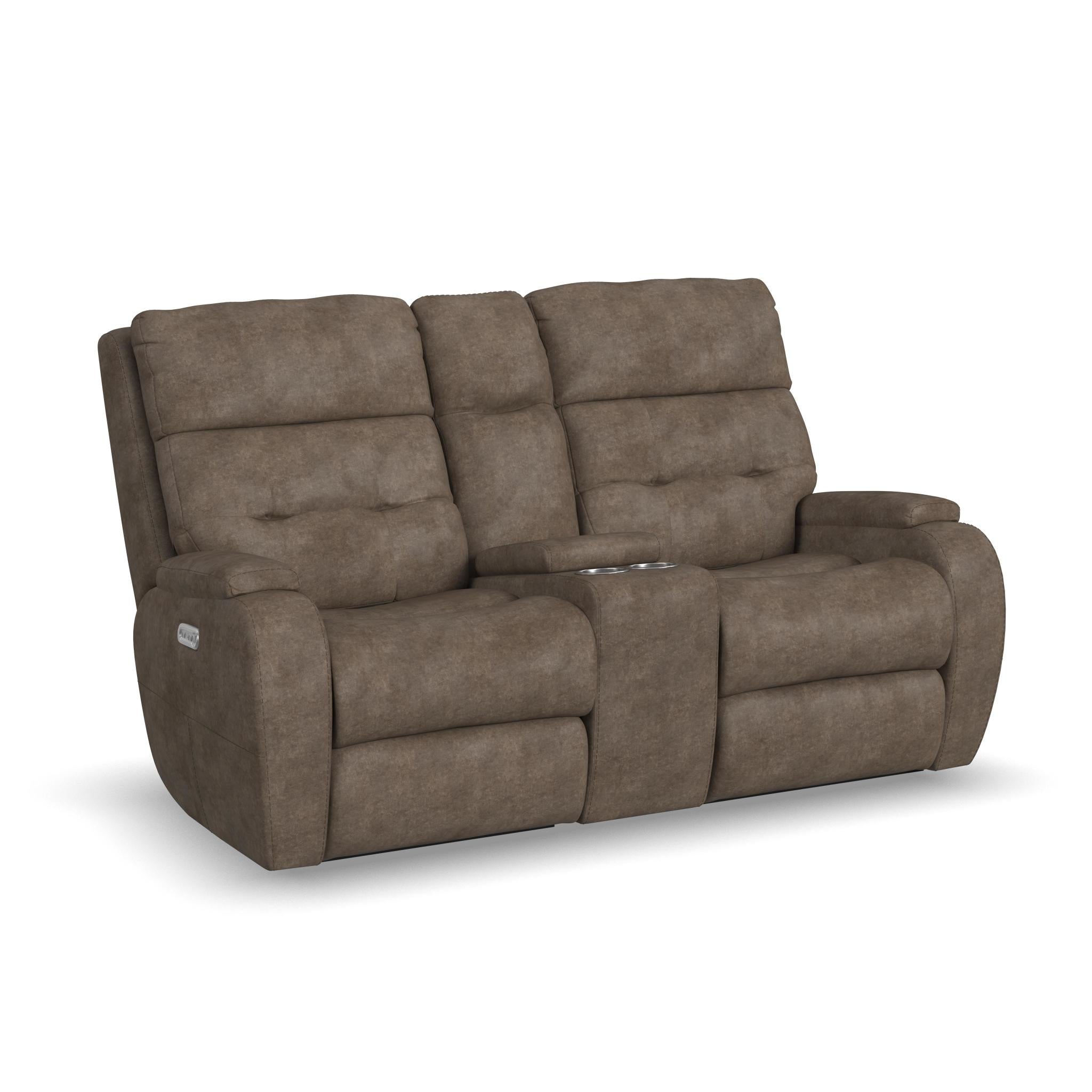 Strait Leather Power Reclining Loveseat with Console & Power Headrests