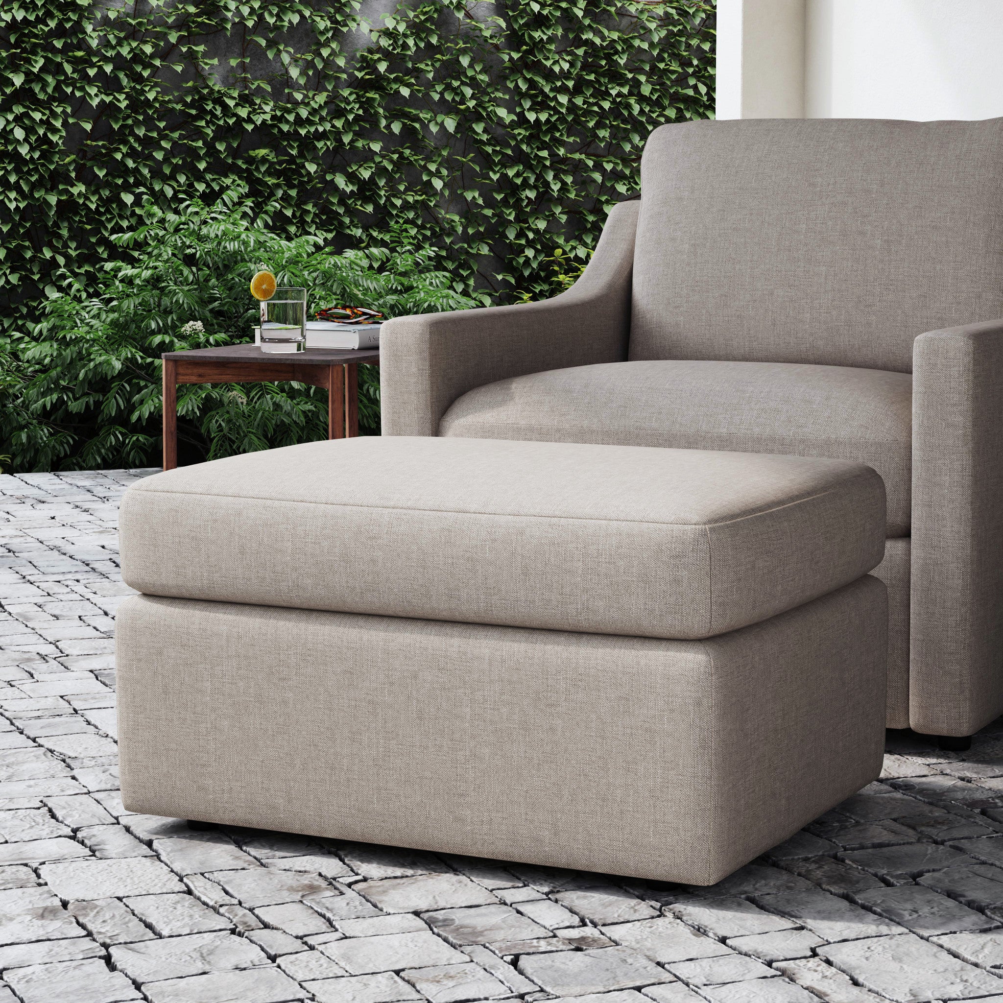 Sky Cast Ash Fabric Outdoor Ottoman