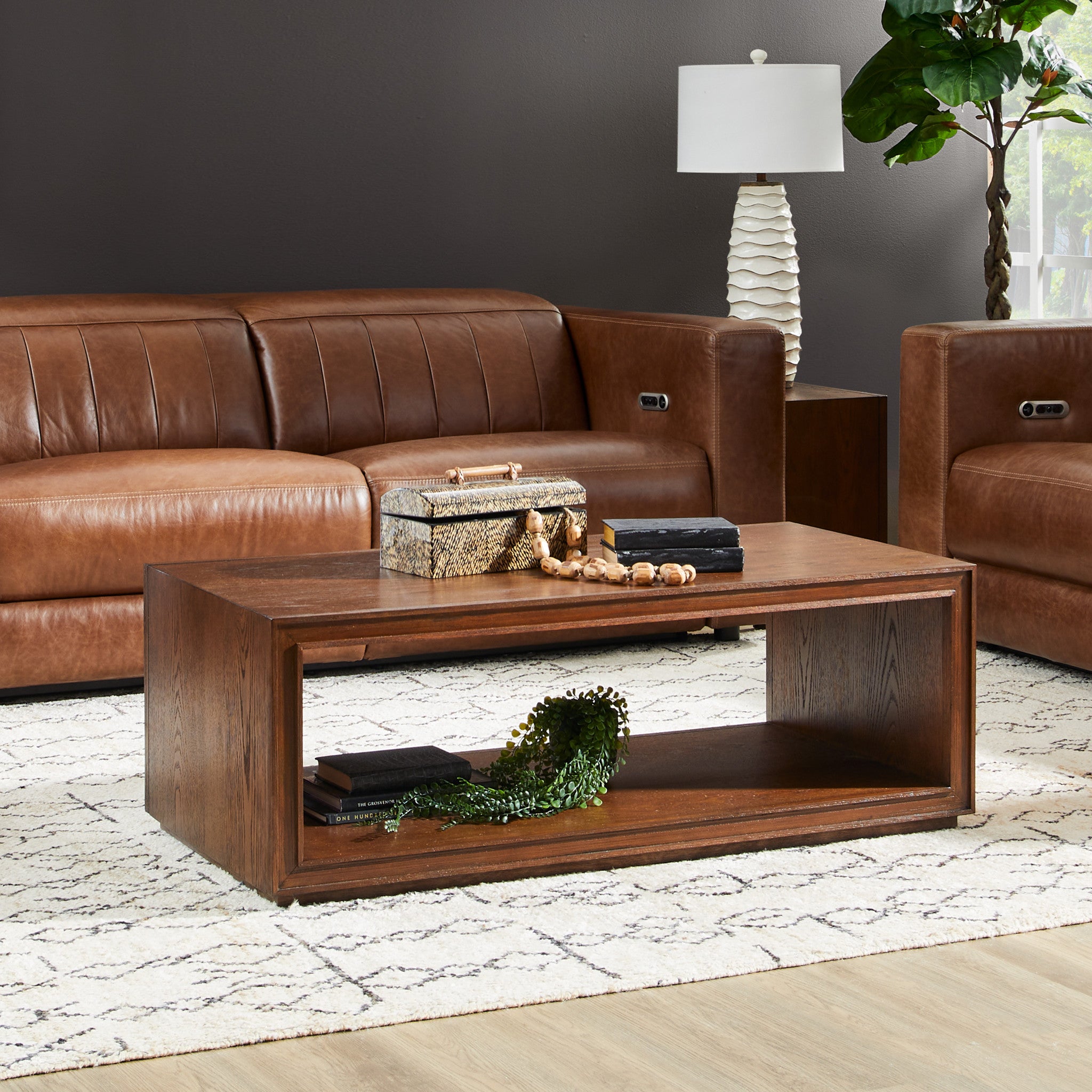 Waterfall Brown Rectangular Coffee Table with Casters