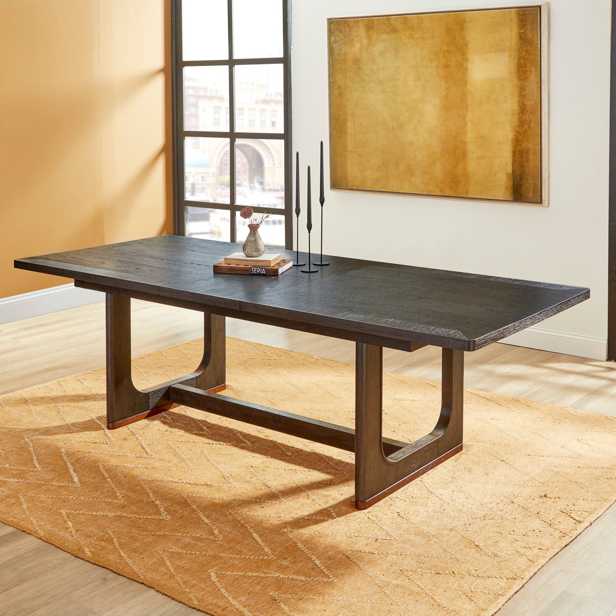 Waterfall Black Rectangular Dining Table